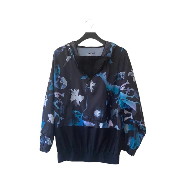 Ivy Park Mixed Mesh Windbreaker Hoodie in Ink‎ Floral - Picture 2 of 12